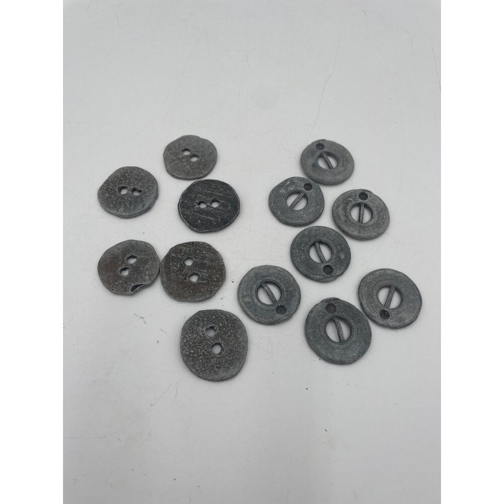 Vintage WWII  Lead Metal Button Set With Rustic Patina & Unique Double-Hole Desi
